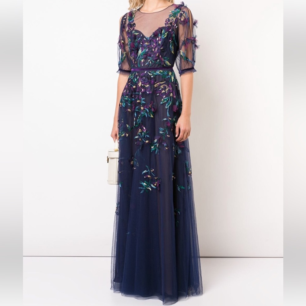 Marchesa Notte Embroidered Tulle Ball Gown